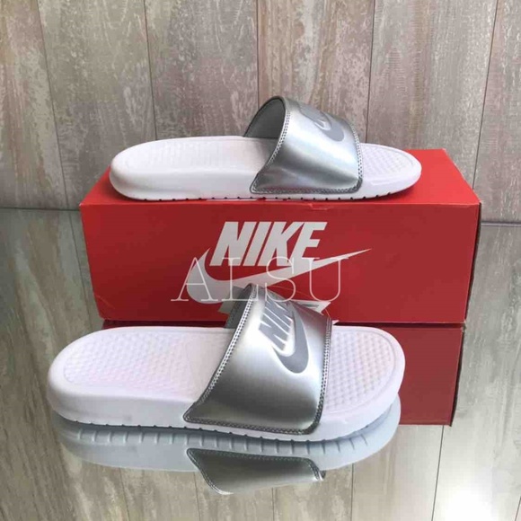 NWT Nike Benassi JDI White Silver W AUTHENTIC - Picture 2 of 8